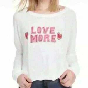 Wildfox  Love More Perry Thermal Pullover Top Vanilla Heart Oversized size XS